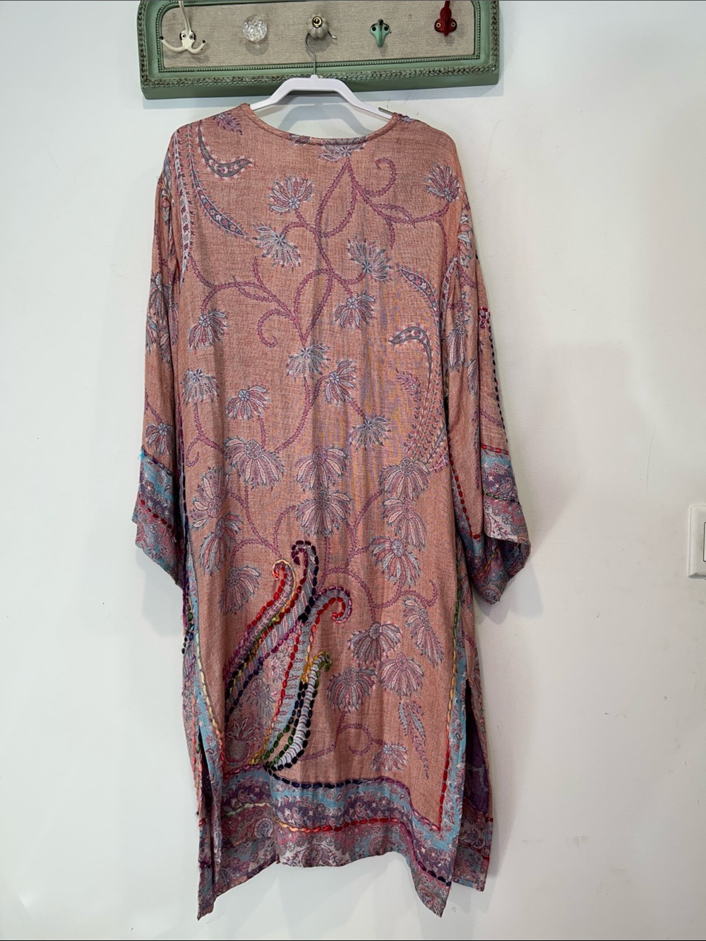 RAJ Boho Lavender & Peach Floral Embroidered Kimono duster rayon one size - Picture 10 of 13